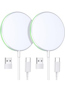 15W Magnetic Wireless Charger with with 5ft Dual Charging Port Cable-White