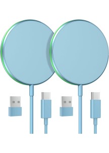 15W Magnetic Wireless Charger with with 5ft Dual Charging Port Cable-Blue