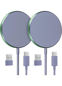15W Magnetic Wireless Charger with with 5ft Dual Charging Port Cable-Purple