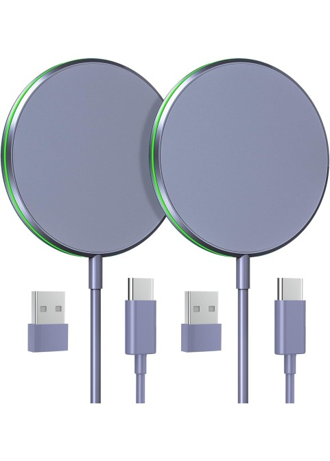 15W Magnetic Wireless Charger with with 5ft Dual Charging Port Cable-Purple