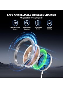 15W Magnetic Wireless Charger with with 5ft Dual Charging Port Cable-Blue