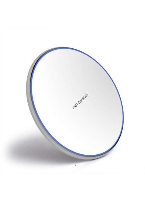 15W Universal Round Wireless Charger – White Gloss Surface