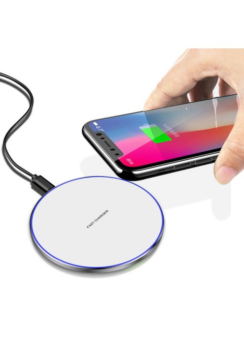 15W Universal Round Wireless Charger – White Aluminum alloy frame