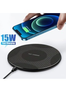15W Universal Round Wireless Charger – Black Mesh Surface