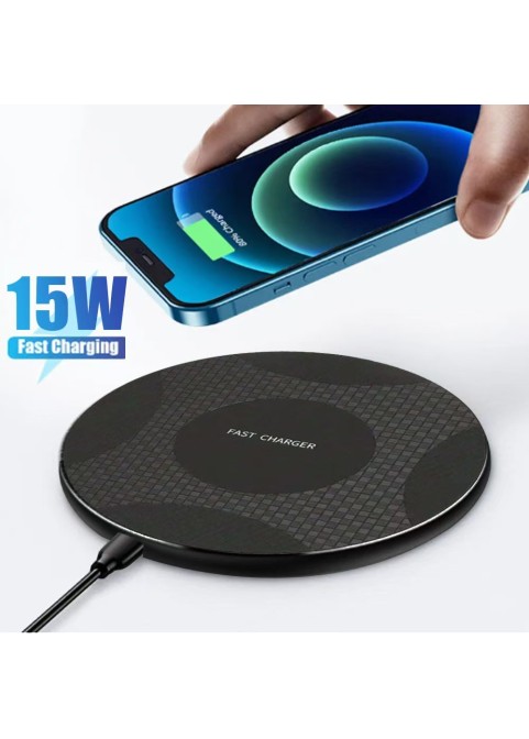 15W Universal Round Wireless Charger – Black Mesh Surface